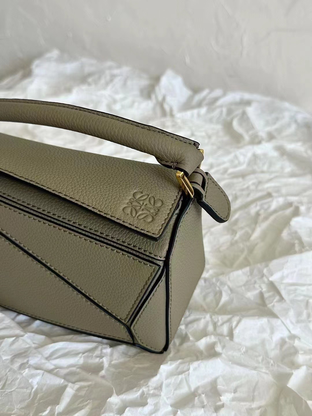 Loewe Mini Puzzle Bag in Soft Grained Calfskin Dark Khaki Green